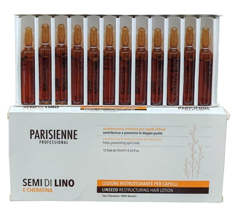 باريزيان أمبولات باريسيان بزيت بذور الكتان والكيراتين – علاج ترميم الشعر التالف وتقوية الأطراف (12 × 10 مل) - Image 1